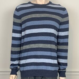 Sonoma Blue and Gray Crewneck Sweater with Striped Pattern
